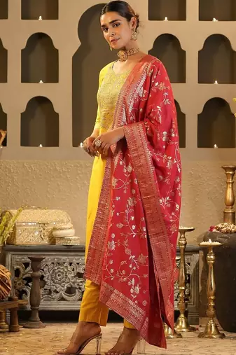 Women Ethnic Motifs Embroidered Regular Sequinned Kurta with Trousers & With Dupatta