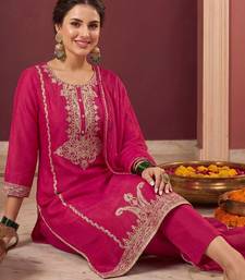 Women Ethnic Motifs Embroidered Regular Thread Work Kurta with Trousers & With Dupatta