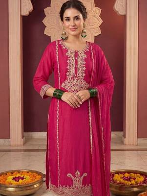 Women Ethnic Motifs Embroidered Regular Thread Work Kurta with Trousers & With Dupatta 2
