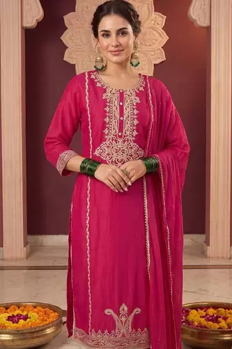 Women Ethnic Motifs Embroidered Regular Thread Work Kurta with Trousers & With Dupatta