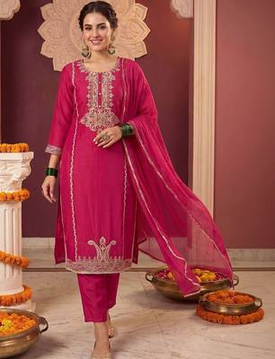 Women Ethnic Motifs Embroidered Regular Thread Work Kurta with Trousers & With Dupatta 3