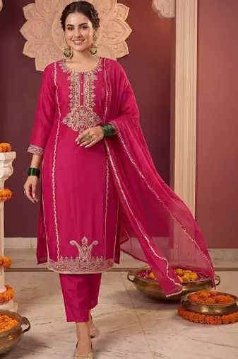 Women Ethnic Motifs Embroidered Regular Thread Work Kurta with Trousers & With Dupatta
