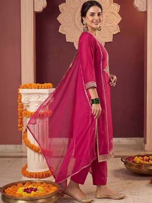 Women Ethnic Motifs Embroidered Regular Thread Work Kurta with Trousers & With Dupatta 4