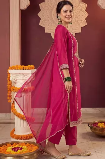 Women Ethnic Motifs Embroidered Regular Thread Work Kurta with Trousers & With Dupatta