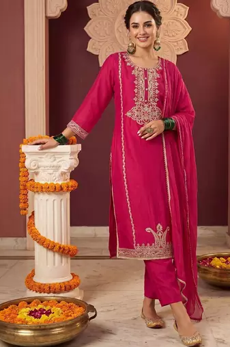 Women Ethnic Motifs Embroidered Regular Thread Work Kurta with Trousers & With Dupatta