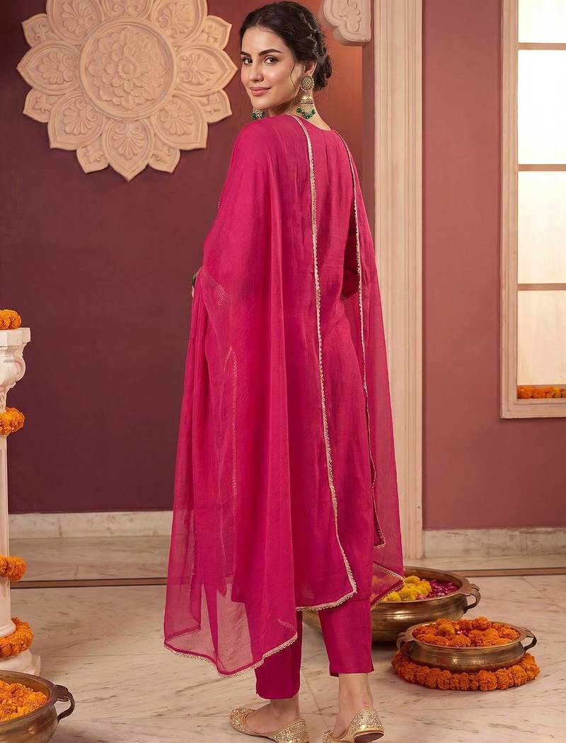 Women Ethnic Motifs Embroidered Regular Thread Work Kurta with Trousers & With Dupatta