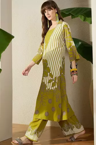 Women Floral Printed Regular Beads and Stones Kurta with Palazzos