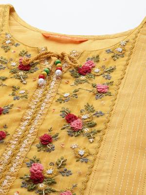 Floral Embroidered Regular Thread Work Pure Cotton Kurta With Trousers & Dupatta 2