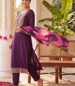 Women Ethnic Motifs Embroidered Regular Thread Work Kurta with Trousers & With Dupatta