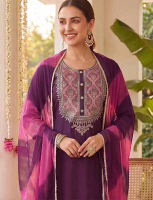 Women Ethnic Motifs Embroidered Regular Thread Work Kurta with Trousers & With Dupatta 2