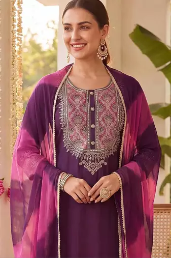 Women Ethnic Motifs Embroidered Regular Thread Work Kurta with Trousers & With Dupatta