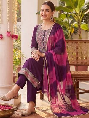 Women Ethnic Motifs Embroidered Regular Thread Work Kurta with Trousers & With Dupatta 5
