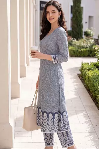 Women Printed Regular Pure Cotton Kurta with Trousers