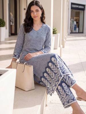 Women Printed Regular Pure Cotton Kurta with Trousers 5