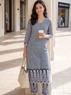 Women Printed Regular Pure Cotton Kurta with Trousers 6