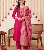 Women Ethnic Motifs Embroidered Regular Thread Work Kurta with Trousers & With Dupatta