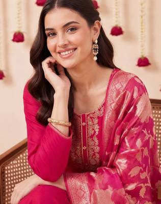 Women Ethnic Motifs Embroidered Regular Thread Work Kurta with Trousers & With Dupatta 2