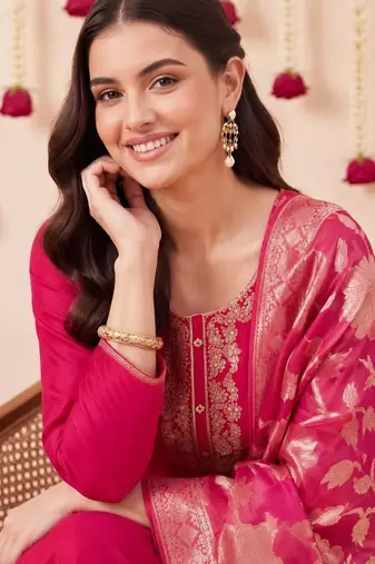 Women Ethnic Motifs Embroidered Regular Thread Work Kurta with Trousers & With Dupatta