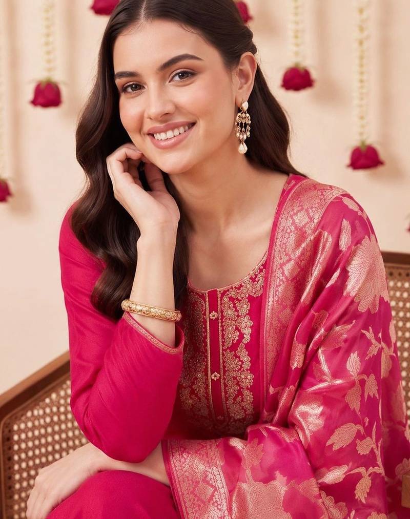 Women Ethnic Motifs Embroidered Regular Thread Work Kurta with Trousers & With Dupatta