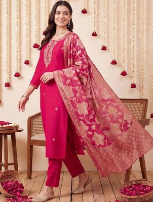 Women Ethnic Motifs Embroidered Regular Thread Work Kurta with Trousers & With Dupatta 3