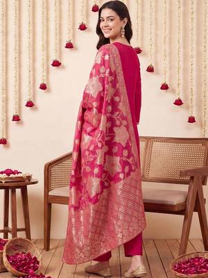 Women Ethnic Motifs Embroidered Regular Thread Work Kurta with Trousers & With Dupatta 5