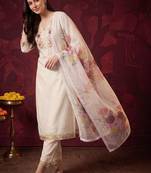 Women Floral Embroidered Regular Thread Work Kurta with Trousers & With Dupatta