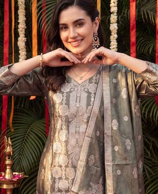Women Ethnic Motifs Regular Kurta with Trousers & With Dupatta 2