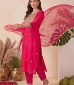 Women Ethnic Motifs Embroidered Regular Kurta with Trousers & With Dupatta