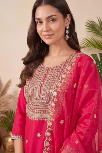 Women Ethnic Motifs Embroidered Regular Kurta with Trousers & With Dupatta