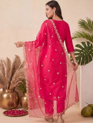 Women Ethnic Motifs Embroidered Regular Kurta with Trousers & With Dupatta 4