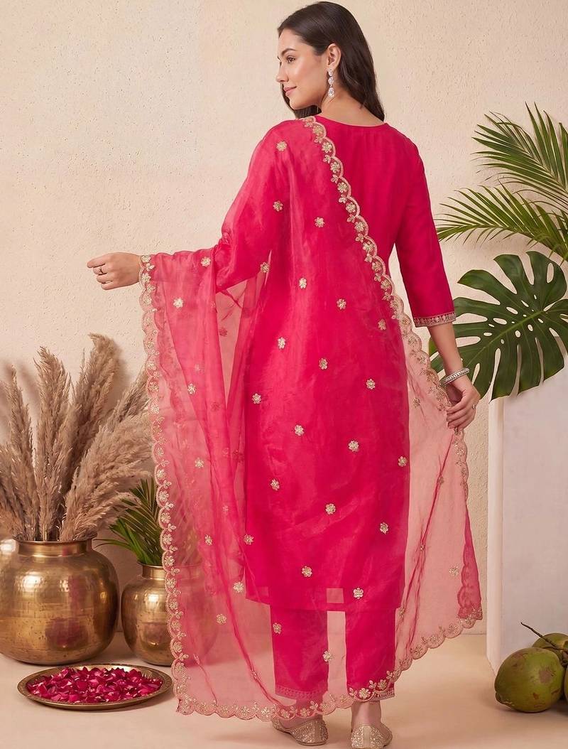 Women Ethnic Motifs Embroidered Regular Kurta with Trousers & With Dupatta