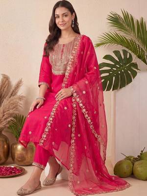 Women Ethnic Motifs Embroidered Regular Kurta with Trousers & With Dupatta 5
