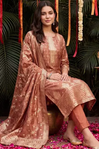 Women Ethnic Motifs Regular Kurta with Trousers & With Dupatta