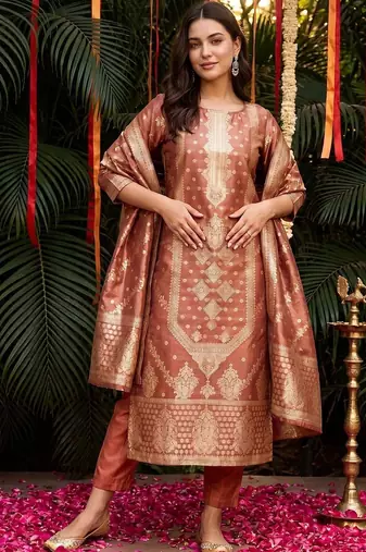 Women Ethnic Motifs Regular Kurta with Trousers & With Dupatta