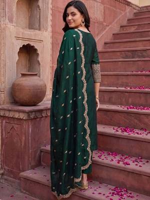 Women Ethnic Motifs Embroidered Regular Kurta with Trousers & With Dupatta 4