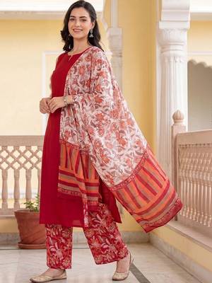 Women Floral Regular Pure Cotton Kurta with Palazzos & With Dupatta 1