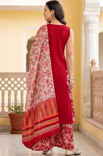 Women Floral Regular Pure Cotton Kurta with Palazzos & With Dupatta