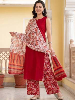 Women Floral Regular Pure Cotton Kurta with Palazzos & With Dupatta 6