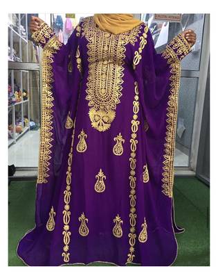 Purple embroidered georgette stitched kaftan designer party & festive wear for women dress 1