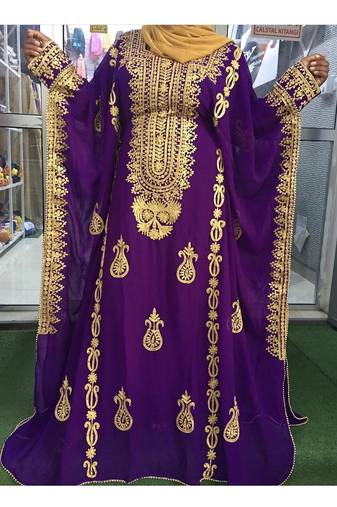 Purple embroidered georgette stitched kaftan designer party & festive wear for women dress