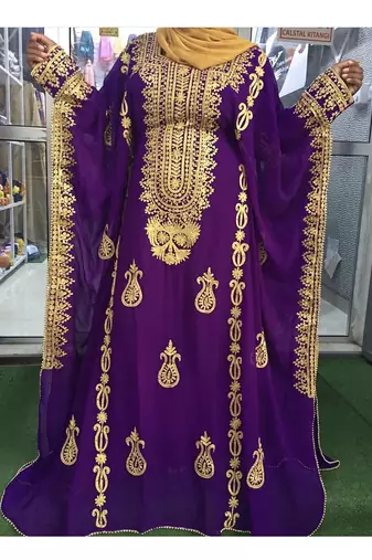 Purple embroidered georgette stitched kaftan designer party & festive wear for women dress