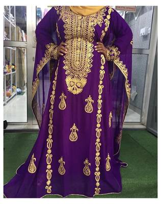 Purple embroidered georgette stitched kaftan designer party & festive wear for women dress 2