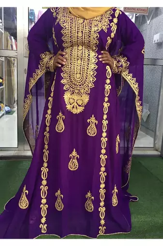 Purple embroidered georgette stitched kaftan designer party & festive wear for women dress