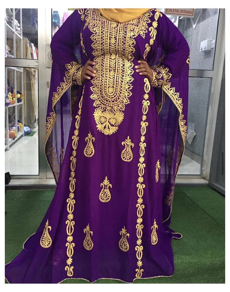 Purple embroidered georgette stitched kaftan designer party & festive wear for women dress