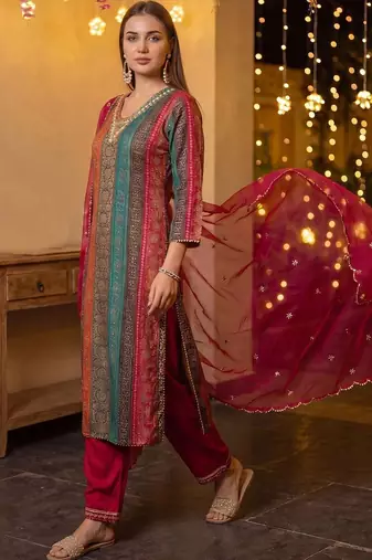 Women Ethnic Motifs Regular Kurta with Palazzos & With Dupatta