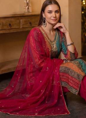 Women Ethnic Motifs Regular Kurta with Palazzos & With Dupatta 5