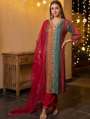 Women Ethnic Motifs Regular Kurta with Palazzos & With Dupatta 6