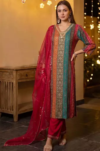 Women Ethnic Motifs Regular Kurta with Palazzos & With Dupatta