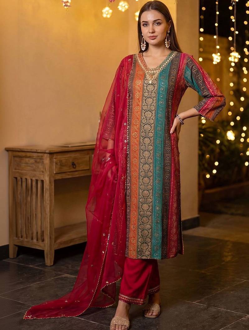 Women Ethnic Motifs Regular Kurta with Palazzos & With Dupatta