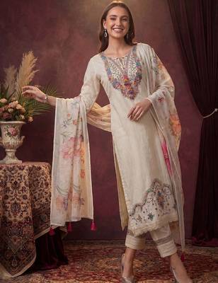 Women Ethnic Motifs Regular Thread Work Pure Cotton Kurta with Trousers & With Dupatta 1